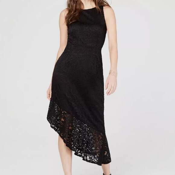INC International Concepts Black Asymmetric Lace Sleeveless Dress, Size 4 - Picture 1 of 16